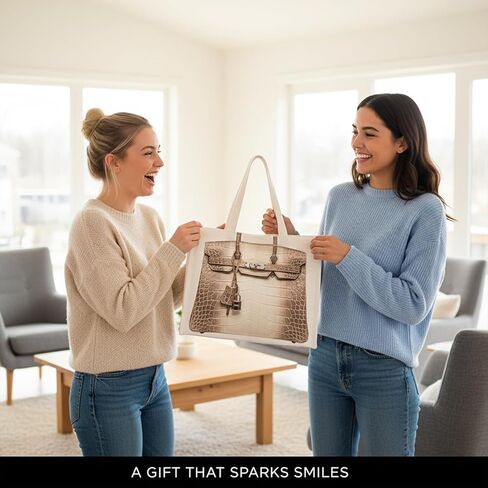 حقيبة قماش أنيقة مع طباعة مستوحاة من الموضة - حقيبة هدايا مرحة للنساء، هدية أنيقة للعطلات، قابلة للطي للاستخدام اليومي in Kuwait