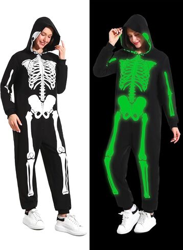 Rabtero Glow in the Dark Skeleton Costume Women, Halloween Funny Couple Costume Adult, Glow Skeleton Onesie Pajama Halloween in Saudi Arabia