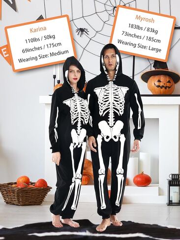 Rabtero Glow in the Dark Skeleton Costume Women, Halloween Funny Couple Costume Adult, Glow Skeleton Onesie Pajama Halloween in Saudi Arabia
