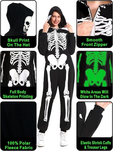 Rabtero Glow in the Dark Skeleton Costume Women, Halloween Funny Couple Costume Adult, Glow Skeleton Onesie Pajama Halloween in Saudi Arabia
