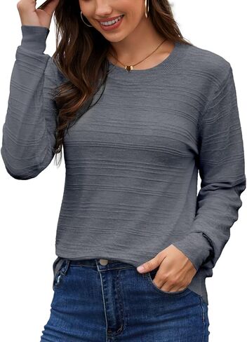 UQOIIL Womens Thin Sweater Classic Fit Crewneck Long Sleeve Top Plain Lightweight Casual Trendy Shirts (S-XXL) in Saudi Arabia