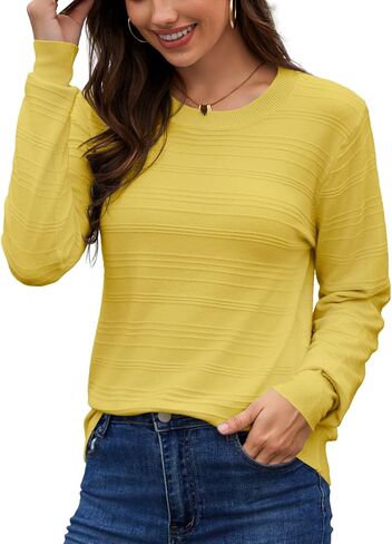 UQOIIL Womens Thin Sweater Classic Fit Crewneck Long Sleeve Top Plain Lightweight Casual Trendy Shirts (S-XXL) in Saudi Arabia