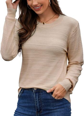 UQOIIL Womens Thin Sweater Classic Fit Crewneck Long Sleeve Top Plain Lightweight Casual Trendy Shirts (S-XXL) in Saudi Arabia