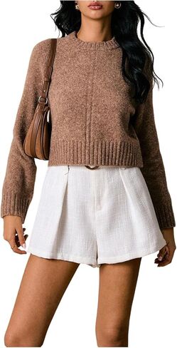 Verdusa Women's Raglan Sleeve Cozy Sweaters Elegant Trendy Pullover Knit Crop Tops Old Money Clothes in Saudi Arabia