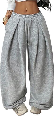 Milumia Women's Y2k Low Waisted Wide Leg Sweatpants Pleated Baggy Sweat Pants with Pockets in Saudi Arabia