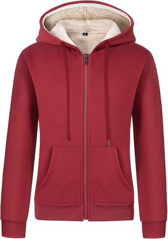 Gihuo Women's Sherpa Lined Hooded Sweatshirt Zip Up Winter Warm Hoodie Comfy Hooded Fleece Jacket(Wine-XL) in Saudi Arabia