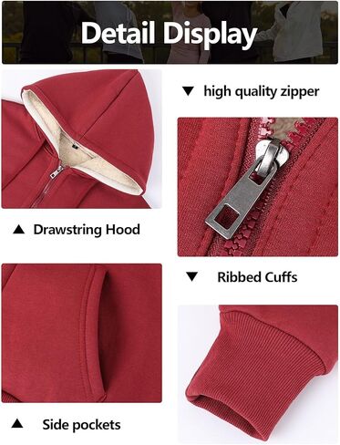 Gihuo Women's Sherpa Lined Hooded Sweatshirt Zip Up Winter Warm Hoodie Comfy Hooded Fleece Jacket(Wine-XL) in Saudi Arabia