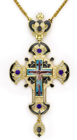 Needzo Bishop's Pectoral Cross, Crucifix Center, Faux Crystals, Large 7.7" Pendant, 24-inch Chain Included in Saudi Arabia