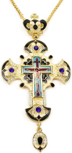 Needzo Bishop's Pectoral Cross, Crucifix Center, Faux Crystals, Large 7.7" Pendant, 24-inch Chain Included in Saudi Arabia