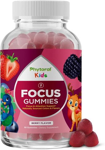 Phytoral Vegan Kids Focus Gummies - Potent Chewable Brain Support for Children - Enhances Concentration & Memory - Calming Supplements & Focus Gummies for Kids - Non-GMO & Gluten-Free - 60 Count in Saudi Arabia