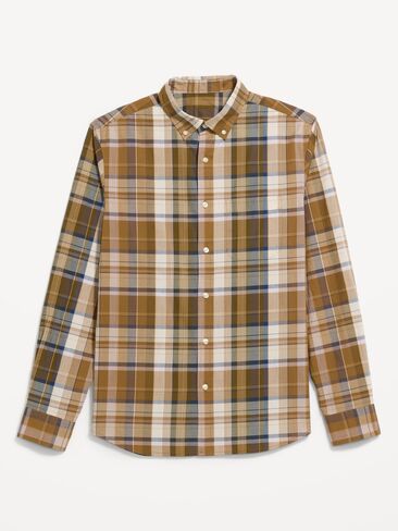 Old Navy Slim Fit Printed Everyday Shirt - Brown Plaid in Saudi Arabia