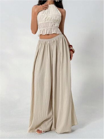 SHENHE Women's Wide Leg Palazzo Pants High Waist Textured Flowy Pants Travel Vacation Trousers in Saudi Arabia