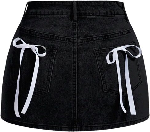 Wdirara Women's Bowknot High Weist Denim Skirt Y2K Bodycon Mini Tarts مع جيوب in Kuwait