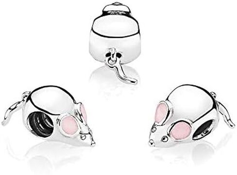 Bellestory Cute Mouse Charm Authentic 925 Sterling Silver Pink Enamel Beads fit European Bracelets in Saudi Arabia