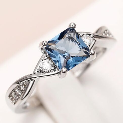 Delicate Women's Blue Cubic Zirconia Rings Twist Design Jewelry for Engagement in Saudi Arabia