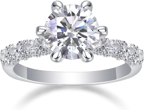 JIUZUAN 1CT/2CT/3CT 18K خاتم خطوبة من الفضة الاسترليني والذهب المستدير سوليتير مويسانيتي للنساء | خاتم زفاف مويسانيتي للنساء | خواتم وعد مويسانيتي in Saudi Arabia