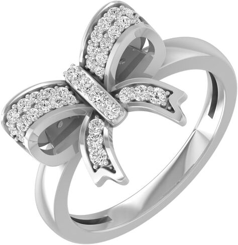 ARAIYA FINE JEWELRY 1/4 قيراط خاتم على شكل فيونكة من الألماس على شكل دائري | خاتم 10 قيراط، 14 قيراط باللون الأبيض أو الذهب الأصفر أو الفضة الاسترليني | لون I-J، وضوح I2-I3 in Saudi Arabia
