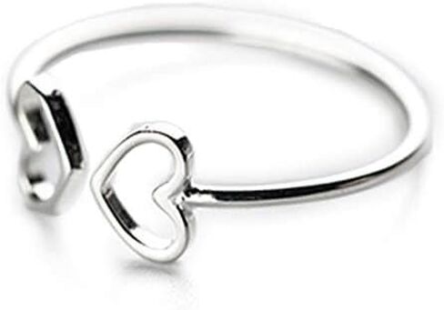 Double Heart Love Open Ring for Women S925 Sterling Silver Dainty Adjustable Statement Wedding Engagement Thin Tiny Minimalist Finger Rings Jewelry for Daughter in Saudi Arabia