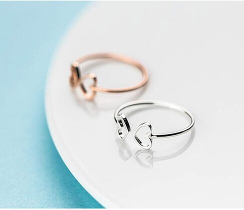 Double Heart Love Open Ring for Women S925 Sterling Silver Dainty Adjustable Statement Wedding Engagement Thin Tiny Minimalist Finger Rings Jewelry for Daughter in Saudi Arabia