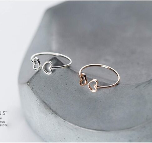 Double Heart Love Open Ring for Women S925 Sterling Silver Dainty Adjustable Statement Wedding Engagement Thin Tiny Minimalist Finger Rings Jewelry for Daughter in Saudi Arabia