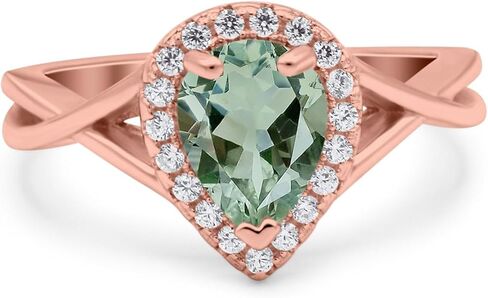 OMRANII Art Deco Pear Teardrop Natural Green Amethyst Prasiolite Twisted Ring Infinity Shank Vintage Style Halo CZ Wedding Engagement Rings For Women 925 Sterling Silver in Saudi Arabia
