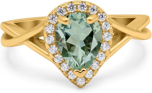 OMRANII Art Deco Pear Teardrop Natural Green Amethyst Prasiolite Twisted Ring Infinity Shank Vintage Style Halo CZ Wedding Engagement Rings For Women 925 Sterling Silver in Saudi Arabia