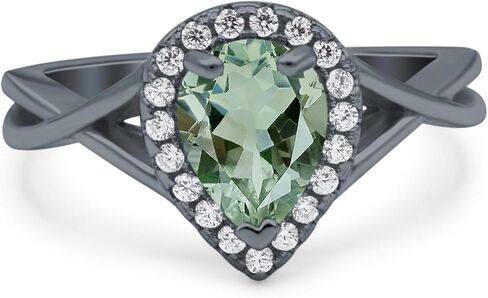 OMRANII Art Deco Pear Teardrop Natural Green Amethyst Prasiolite Twisted Ring Infinity Shank Vintage Style Halo CZ Wedding Engagement Rings For Women 925 Sterling Silver in Saudi Arabia