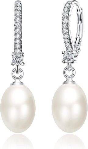 EVER FAITH 925 Sterling Silver CZ 10MM Pearl Art Deco 1920s Prom Rhombic Chandelier Dangle Earrings in Kuwait