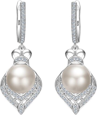 EVER FAITH 925 Sterling Silver CZ 10MM Pearl Art Deco 1920s Prom Rhombic Chandelier Dangle Earrings in Kuwait