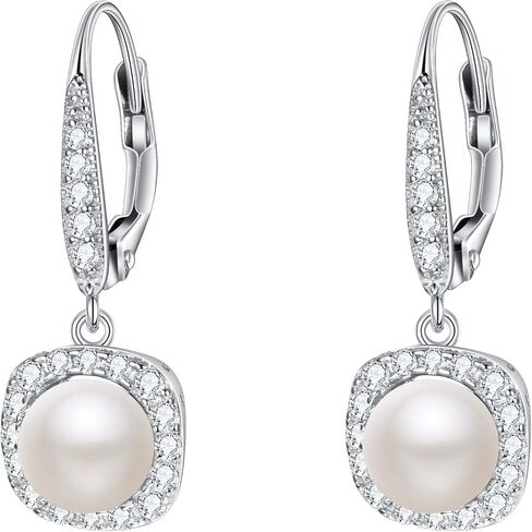 EVER FAITH 925 Sterling Silver CZ 10MM Pearl Art Deco 1920s Prom Rhombic Chandelier Dangle Earrings in Kuwait