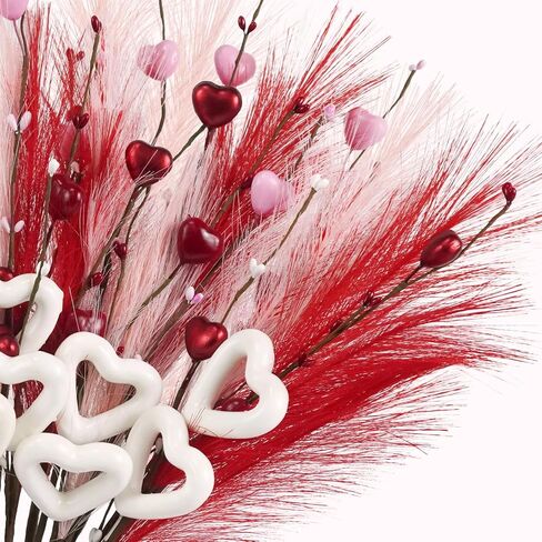 torontokyo زينة عيد الحب، 18 حزمة عيد الحب يختار 24 بوصة الأحمر الوردي الأبيض القلب التوت ينبع مع العشب بامباس لعيد الحب حفل زفاف مركز قطع الديكور in Kuwait