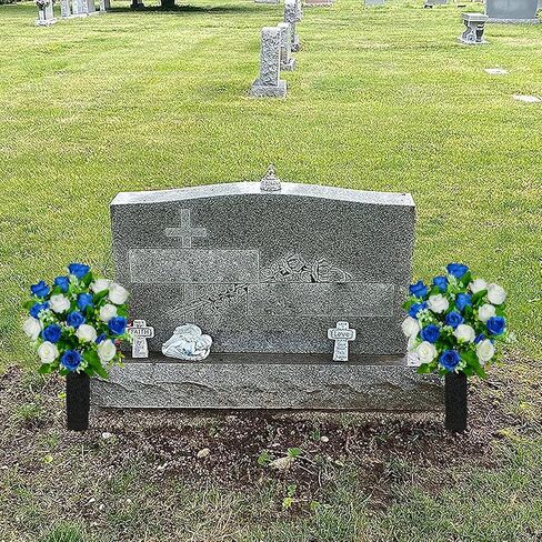 Kukooka Artificial Cemetery Flowers, Set of 2 Grave Memorial Flowers with Vase, Artificial Rose Bouquet for Cemetery Headstones Gravesites Decoration (Dark Blue & White) in Saudi Arabia