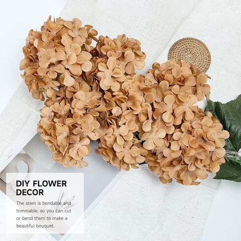 Subacy 6 PCS Artificial Hydrangea Flowers, Faux Silk Hydrangea with Long Stems, Home Wedding Decor, Table Centerpieces, Party Decorations(Caramel) in Saudi Arabia