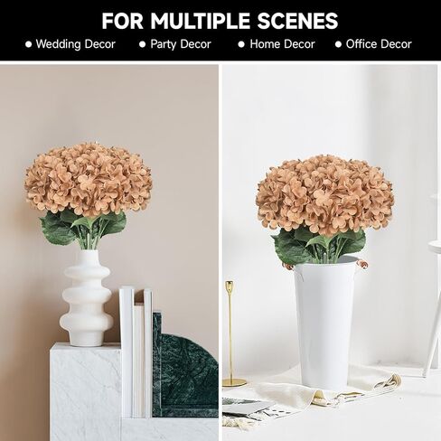Subacy 6 PCS Artificial Hydrangea Flowers, Faux Silk Hydrangea with Long Stems, Home Wedding Decor, Table Centerpieces, Party Decorations(Caramel) in Saudi Arabia