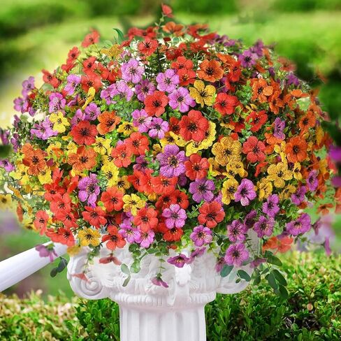 8 Bundles Artificial Flowers for Outdoor Indoor Garden Home Decoration, Faux Flower with Eucalyptus Leaves Fake Plants Greenery Boxwood Porch Patio, Mix Colors in Saudi Arabia