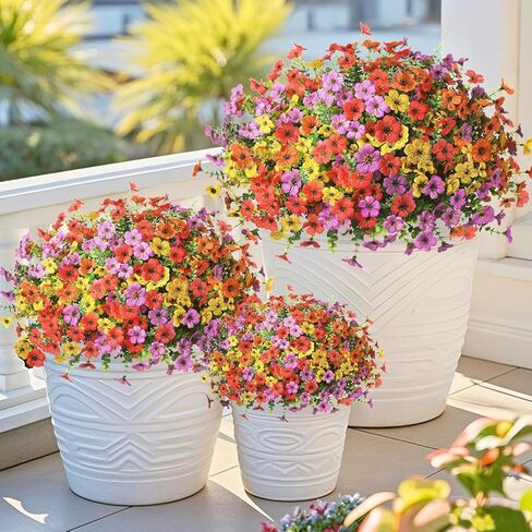 8 Bundles Artificial Flowers for Outdoor Indoor Garden Home Decoration, Faux Flower with Eucalyptus Leaves Fake Plants Greenery Boxwood Porch Patio, Mix Colors in Saudi Arabia