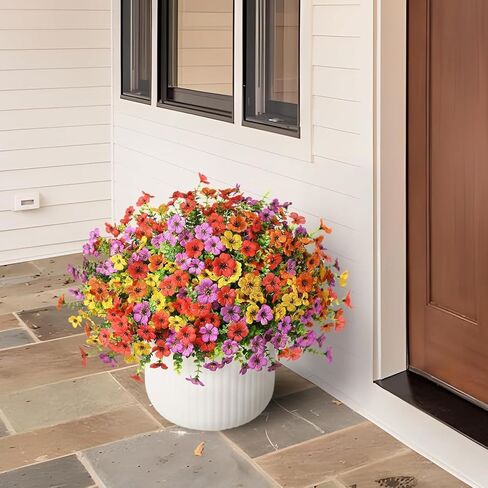 8 Bundles Artificial Flowers for Outdoor Indoor Garden Home Decoration, Faux Flower with Eucalyptus Leaves Fake Plants Greenery Boxwood Porch Patio, Mix Colors in Saudi Arabia