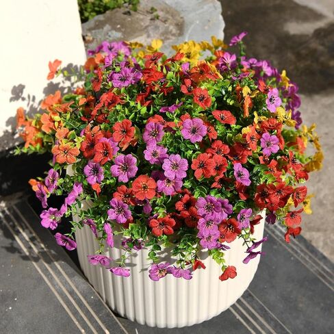 8 Bundles Artificial Flowers for Outdoor Indoor Garden Home Decoration, Faux Flower with Eucalyptus Leaves Fake Plants Greenery Boxwood Porch Patio, Mix Colors in Saudi Arabia