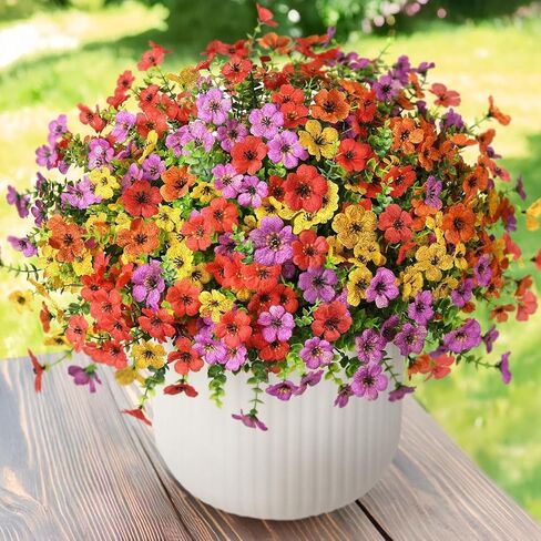 8 Bundles Artificial Flowers for Outdoor Indoor Garden Home Decoration, Faux Flower with Eucalyptus Leaves Fake Plants Greenery Boxwood Porch Patio, Mix Colors in Saudi Arabia
