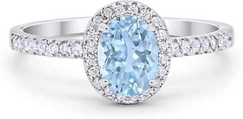 Blue Apple Co. Vintage Style 10mm Oval Shape Cubic Zirconia Halo Half Eternity Band Solitaire Statement Wedding Engagement Rings For Women 925 Sterling Silver Gifts For Her in Saudi Arabia
