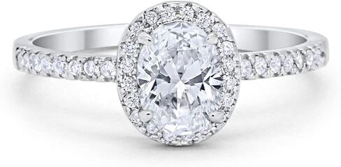 Blue Apple Co. Vintage Style 10mm Oval Shape Cubic Zirconia Halo Half Eternity Band Solitaire Statement Wedding Engagement Rings For Women 925 Sterling Silver Gifts For Her in Saudi Arabia
