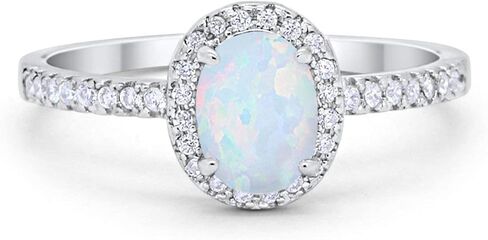 Blue Apple Co. Vintage Style 10mm Oval Shape Cubic Zirconia Halo Half Eternity Band Solitaire Statement Wedding Engagement Rings For Women 925 Sterling Silver Gifts For Her in Saudi Arabia