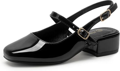 Hehainom Girls Heels Dress Shoes Mary Jane Chunky Low Heels Closed Square Toe Pumps Wedding Party Little Big Kids Shoes in Saudi Arabia