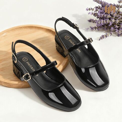 Hehainom Girls Heels Dress Shoes Mary Jane Chunky Low Heels Closed Square Toe Pumps Wedding Party Little Big Kids Shoes in Saudi Arabia