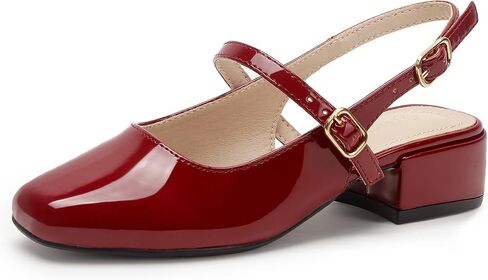 Hehainom Girls Heels Dress Shoes Mary Jane Chunky Low Heels Closed Square Toe Pumps Wedding Party Little Big Kids Shoes in Saudi Arabia
