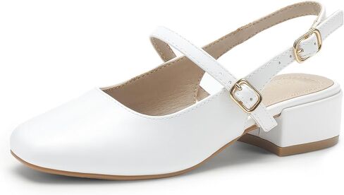 Hehainom Girls Heels Dress Shoes Mary Jane Chunky Low Heels Closed Square Toe Pumps Wedding Party Little Big Kids Shoes in Saudi Arabia