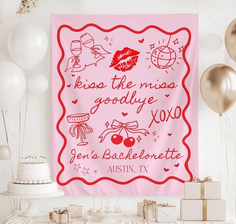 Kiss the Miss Goodbye Bachelorette Tapestry, Bridal Shower Decor, Bachelorette Party Decorations, Bridal Shower Gifts, Bach Weekend Banner in Saudi Arabia