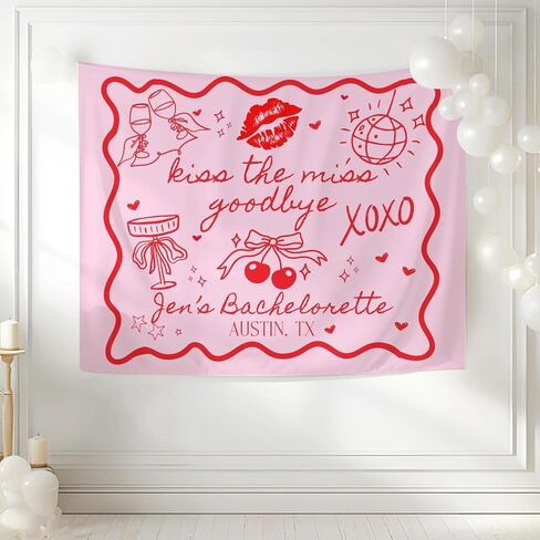 Kiss the Miss Goodbye Bachelorette Tapestry, Bridal Shower Decor, Bachelorette Party Decorations, Bridal Shower Gifts, Bach Weekend Banner in Saudi Arabia
