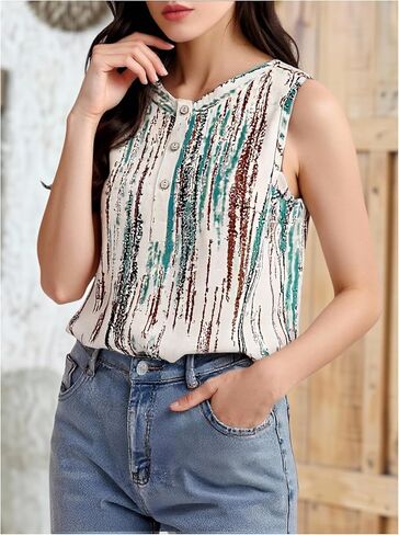 winkbay Women's Summer Button Front Sleeveless Blouses Dressy Casual Crew Neck Elegant Shirts in Saudi Arabia