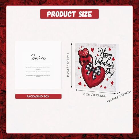 Smile Valentine's Day Wooden Decor, Happy Valentine's Day Heart - Shaped Ornament with Buffalo Plaid Bow, Valentine indoor Decoration in Saudi Arabia